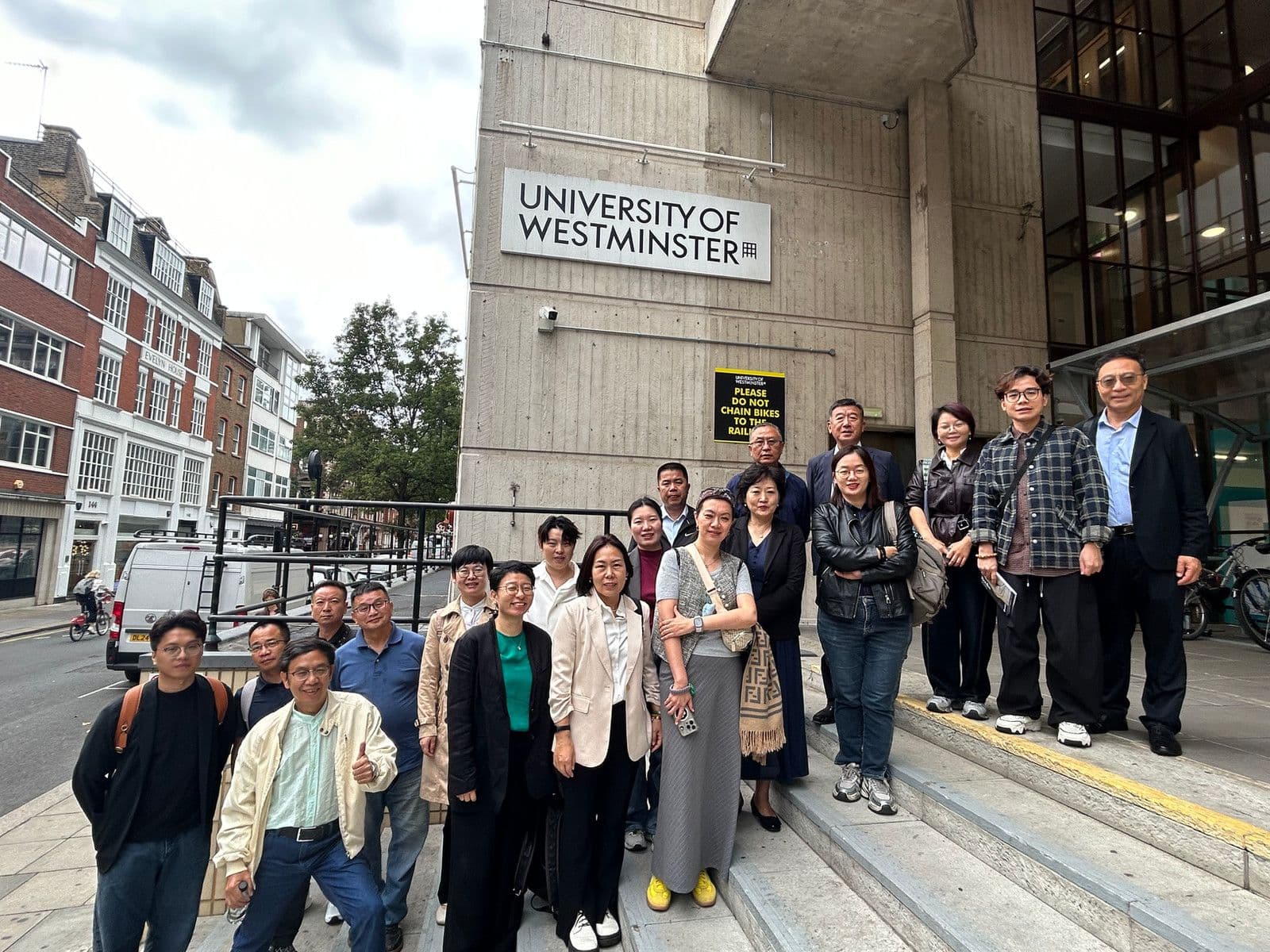 The Guangzhou Huashang College delegation outside the University of Westminster during their 2025 UK visit